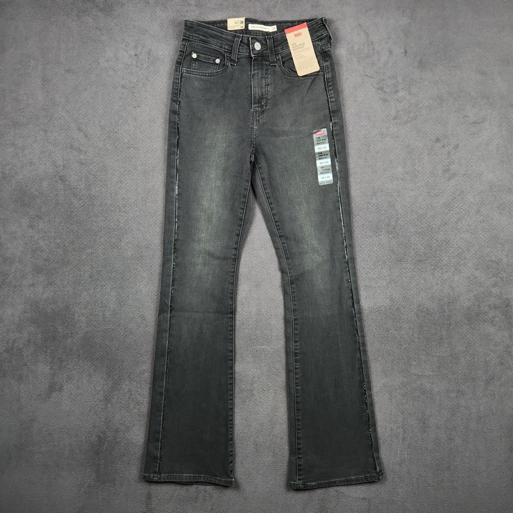 Levis 725 High Rise Bootcut Jeans Womens 26 Nostalgic Night Stripe Black NEW